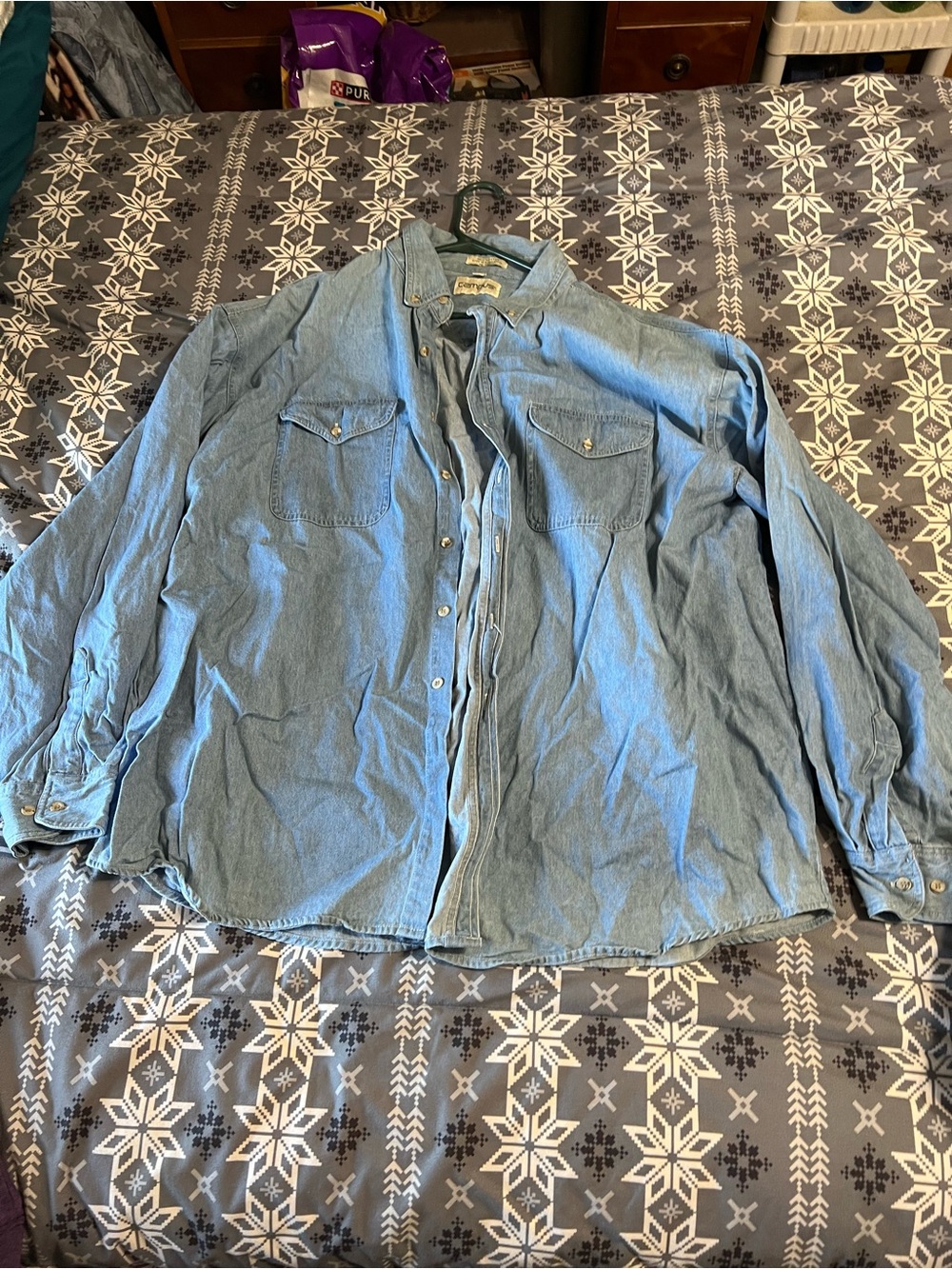 Men's Light Blue Denim Button-Down Work Shirt